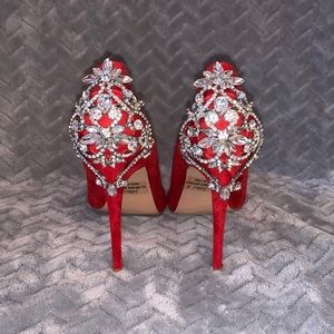 Red Suede Heels with Crystal Detail